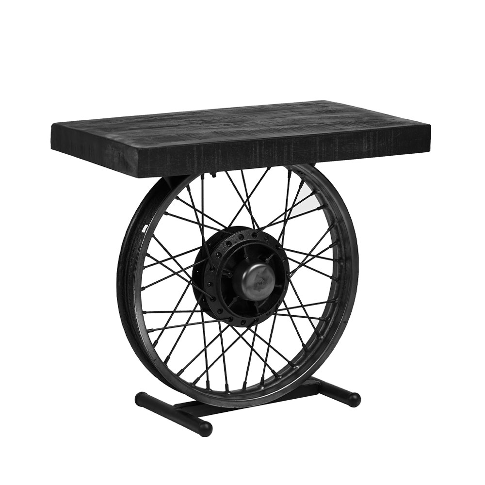 WHEEL SIDE TABLE ΜΑΥΡΟ ΑΣΗΜΙ 61x36x56