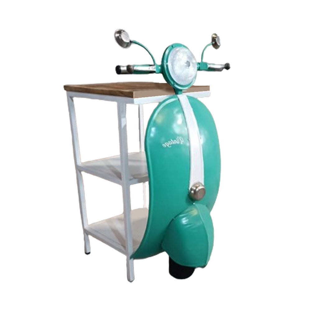 MINI VESPA SIDE TABLE ΜΕ ΡΑΦΙΑ PETROL ΛΕΥΚΟ ΦΥΣΙΚΟ 61x45xH88cm