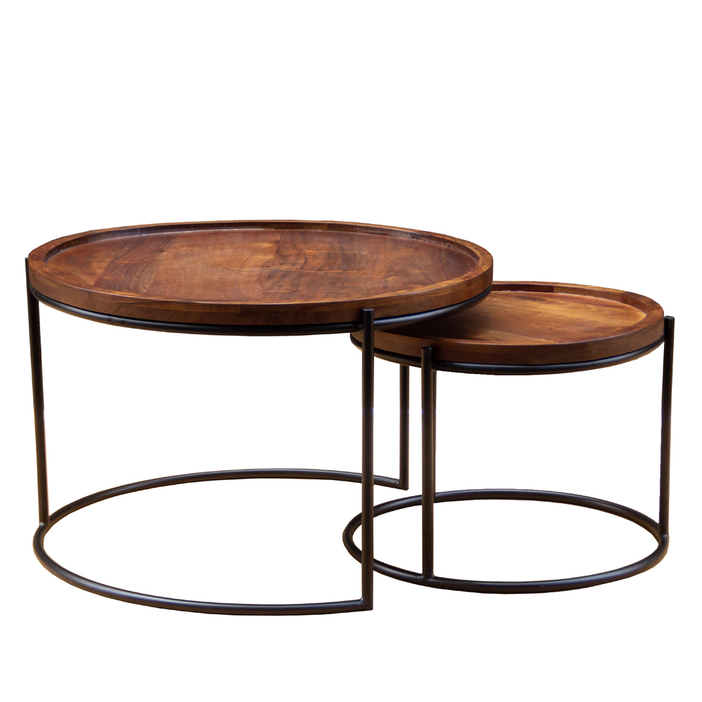 CELLINI COFFEE TABLE SET 2ΤΕΜ ΚΑΡΥΔΙ ΑΝΟΙΧΤΟ ΜΑΥΡΟ 70x70x43