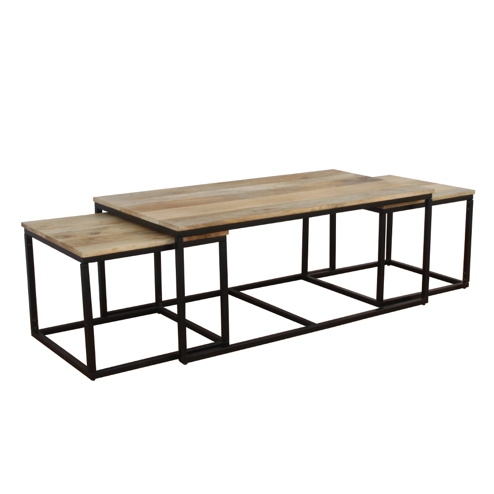 QUADRO COFFEE TABLE SET 3ΤΕΜ ΦΥΣΙΚΟ ΜΑΥΡΟ 110x60x45