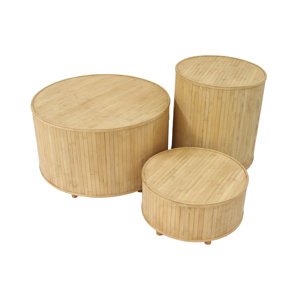 RIBBONS SIDE TABLE SET 3ΤΕΜ ΦΥΣΙΚΟ 61x61x34