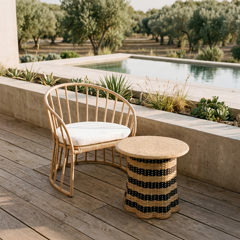 Τραπεζάκι σαλονιού από rattan και bamboo - Φυσικό & μαύρο 60x60x52.5 εκ. | Nubia