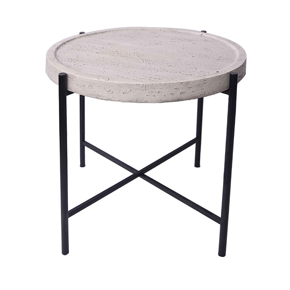 TERRAZO SIDE TABLE OFF WHITE ΜΑΥΡΟ 63.5x63.5x56.5