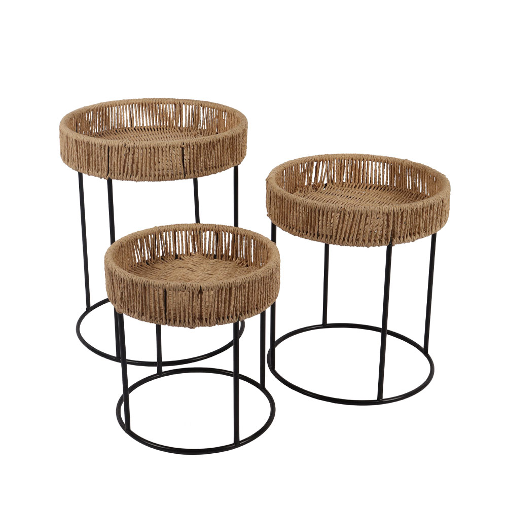 THASOS COFFEE TABLE SET 3ΤΕΜ ΦΥΣΙΚΟ ΜΑΥΡΟ 40x40x51