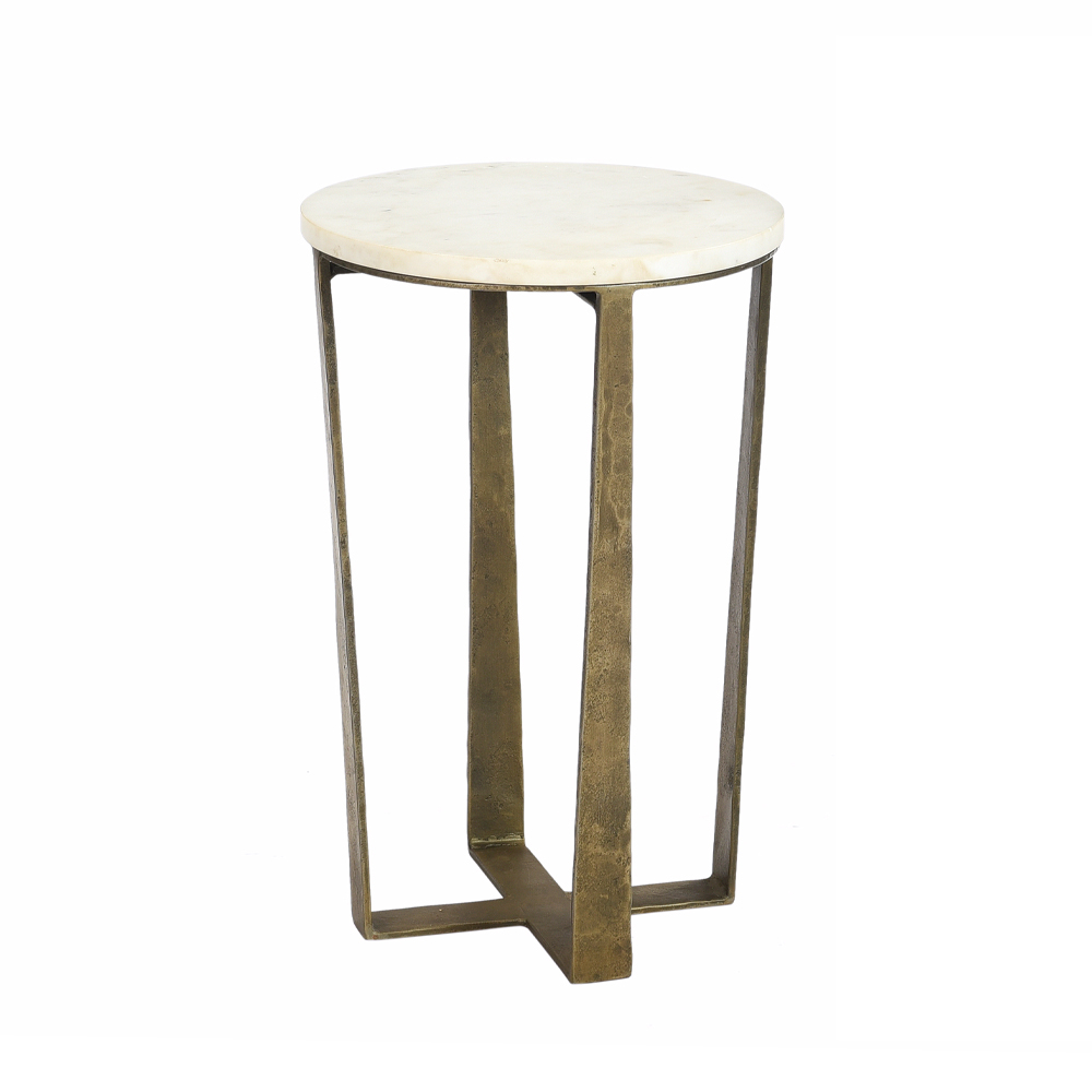 BLANCHE SIDE TABLE ΛΕΥΚΟ ΜΑΡΜΑΡΟ BRASS ANTIQUE 31x31x47cm