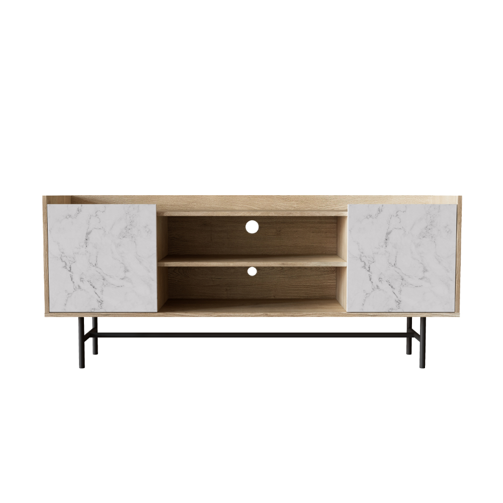 STOCKHOLM TV STAND SONOMA DECAPE ΛΕΥΚΟ ΜΕ ΟΨΗ ΜΑΡΜΑΡΟΥ 140x39.5x60