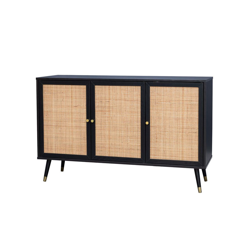 VIENNA ΜΠΟΥΦΕΣ ΜΑΥΡΟ ΜΕ RATTAN 120x39x75.5