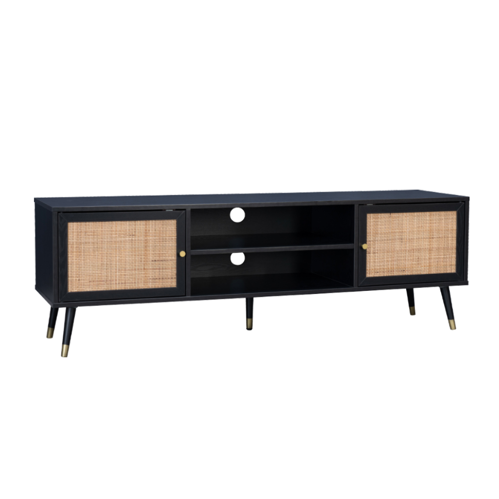 VIENNA TV STAND ΜΑΥΡΟ ΜΕ RATTAN 150x39x49