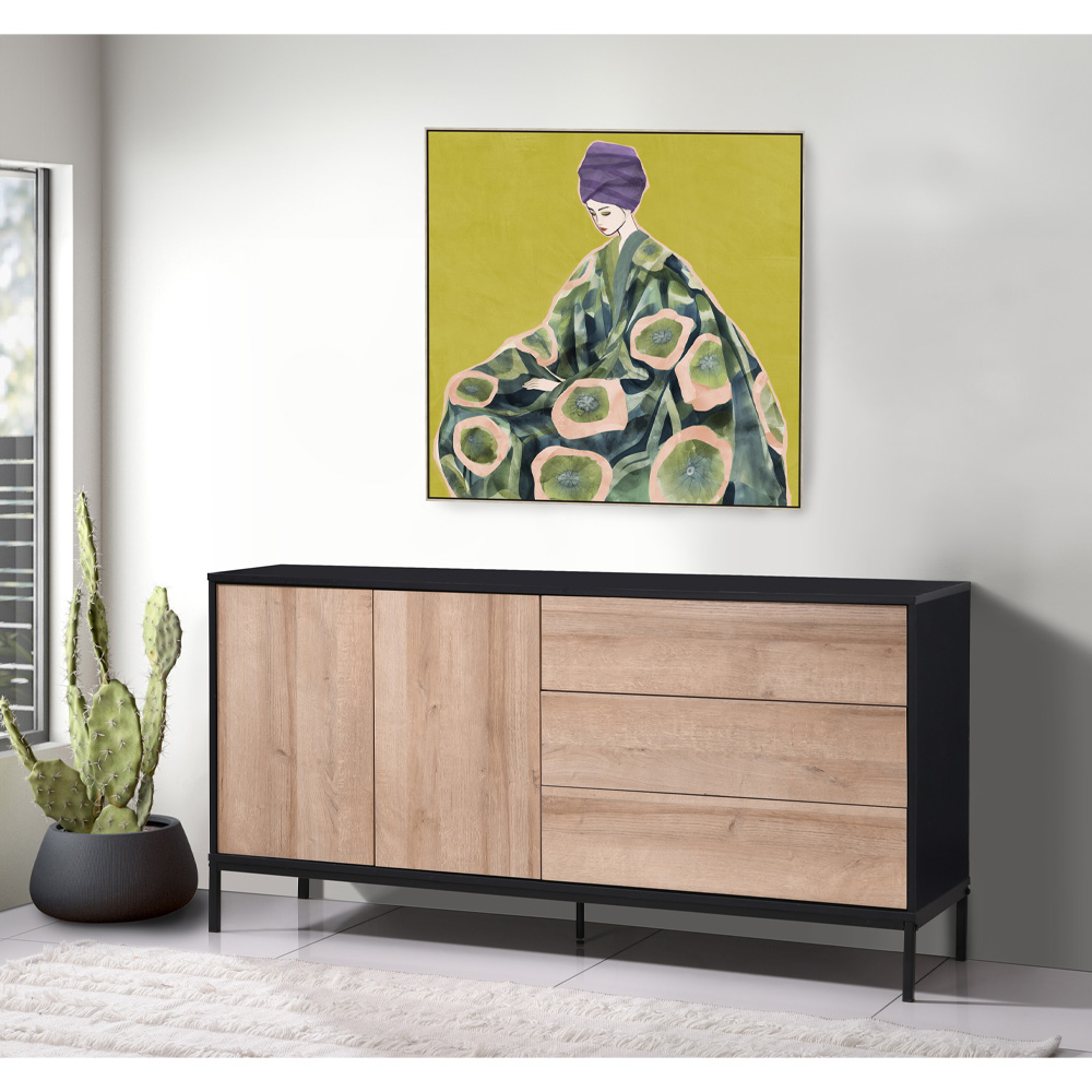 Μπουφές 2 πόρτες 3 συρτάρια - Riviera oak & μαύρο 150x40x75.5 εκ. | Blackbird