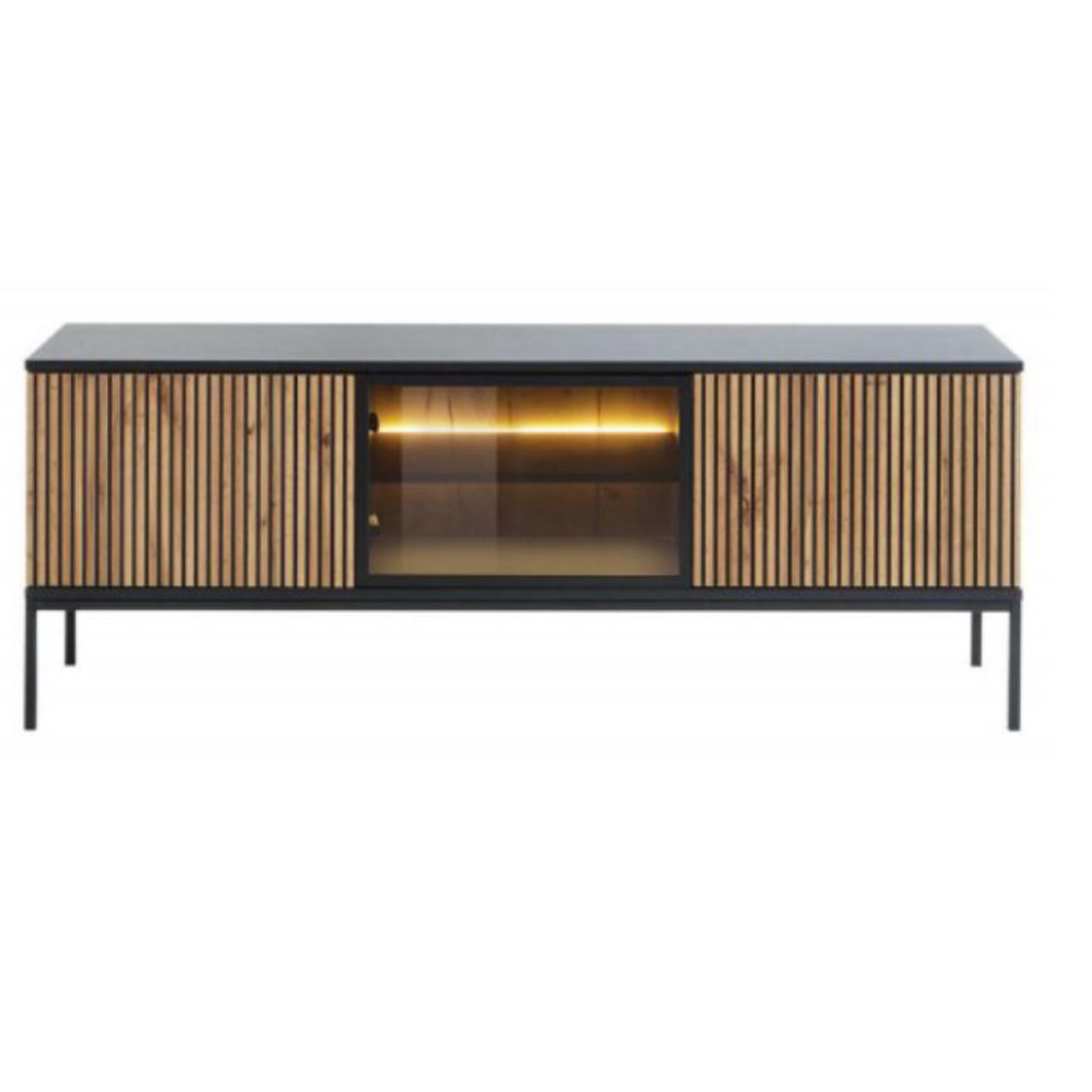 MYSTERY TV STAND 3ΠΟΡΤΕΣ ΦΥΣΙΚΟ ΣΚΟΥΡΟ ΜΑΥΡΟ 154x39x56