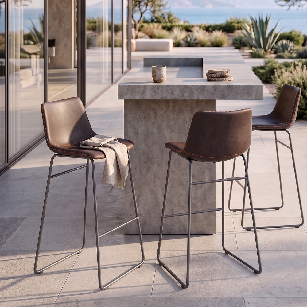 Σκαμπό μπαρ με πλάτη από δερματίνη - Καφέ Antique Washed & μαύρο 47x57x100 εκ. | Nuevo XL